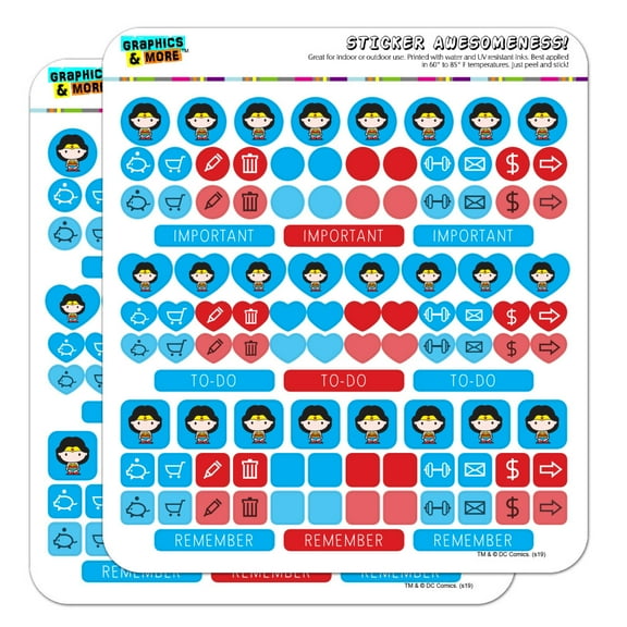 Wonder Woman Cute Chibi Character Planner Calendar Scrapbooking Crafting Sticker Set