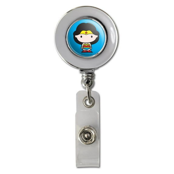 Wonder Woman Cute Chibi Character Retractable Reel Chrome Badge ID Card Holder Clip