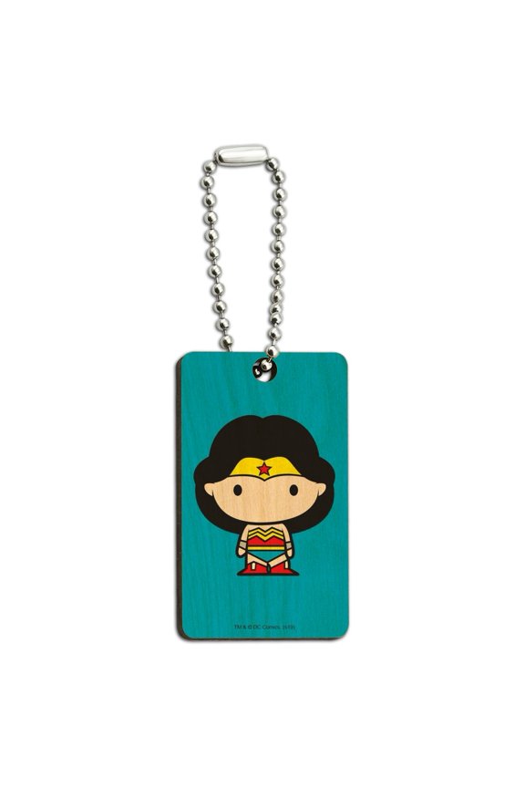 Wonder Woman Cute Chibi Character Wood Wooden Rectangle Keychain Key Ring