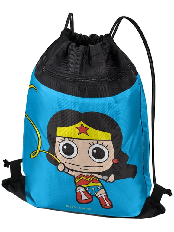 Wonder Woman Cute Chibi Golden Lasso Drawstring Backpack Sports Bag Sackpack 17" x 13", Perfect for Gym, Yoga or Practice