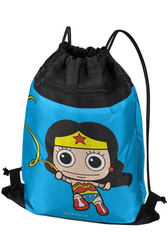 Wonder Woman Cute Chibi Golden Lasso Drawstring Backpack Sports Bag Sackpack 17" x 13", Perfect for Gym, Yoga or Practice