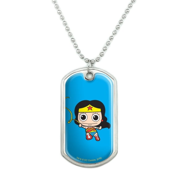 Wonder Woman Cute Chibi Golden Lasso Military Dog Tag Pendant Necklace with Chain