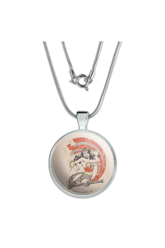 Wonder Woman Deflecting with Bracelets 1" Pendant with Sterling Silver Plated Chain