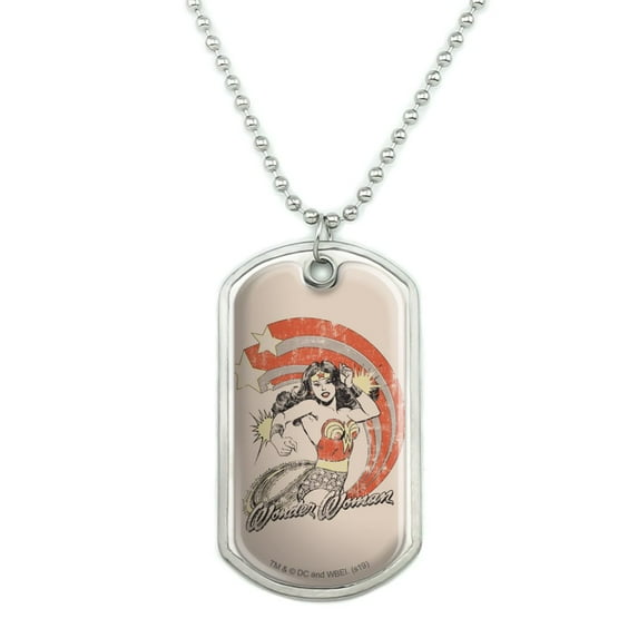 Wonder Woman Deflecting with Bracelets Military Dog Tag Pendant Necklace with Chain