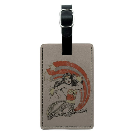 Wonder Woman Deflecting with Bracelets Rectangle Leather Luggage Card Suitcase Carry-On ID Tag