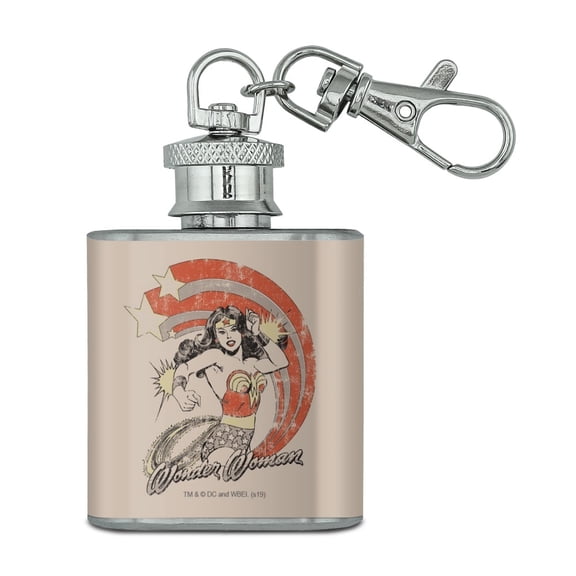 Wonder Woman Deflecting with Bracelets Stainless Steel 1oz Mini Flask Key Chain