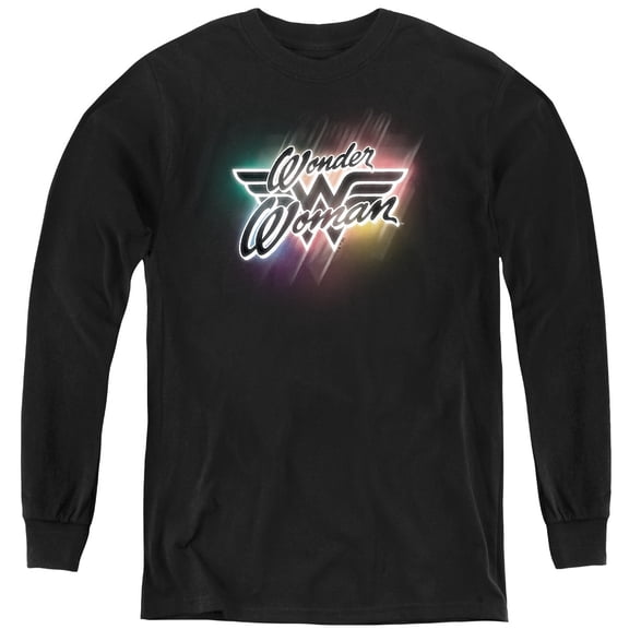 Wonder Woman Disco Lights Youth Long Sleeve T Shirt, Black, Large