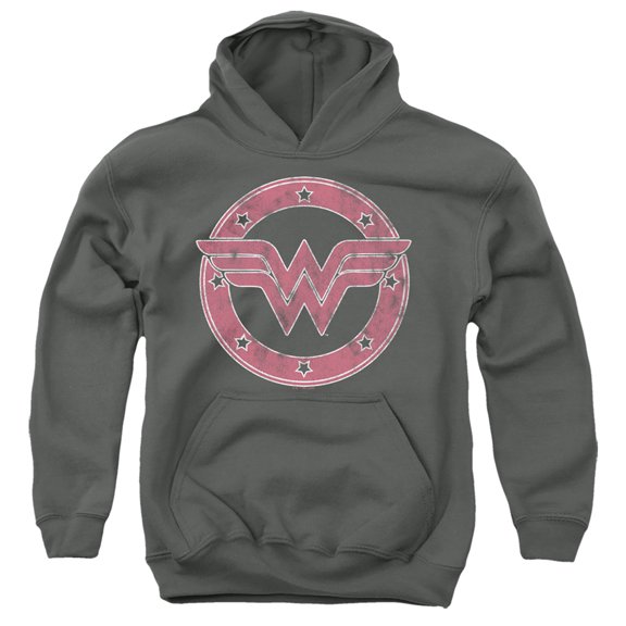 Wonder Woman Emblem 1 Kids Pull-Over Hoodie (Large) for Youth Boys and Girls, Charcoal