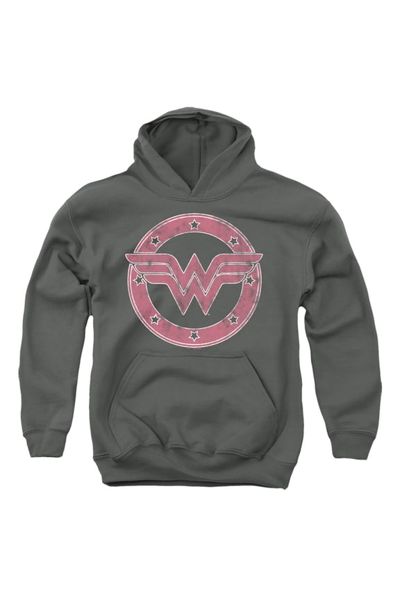 Wonder Woman Emblem 1 Kids Pull-Over Hoodie (X-Large) for Youth Boys and Girls, Charcoal