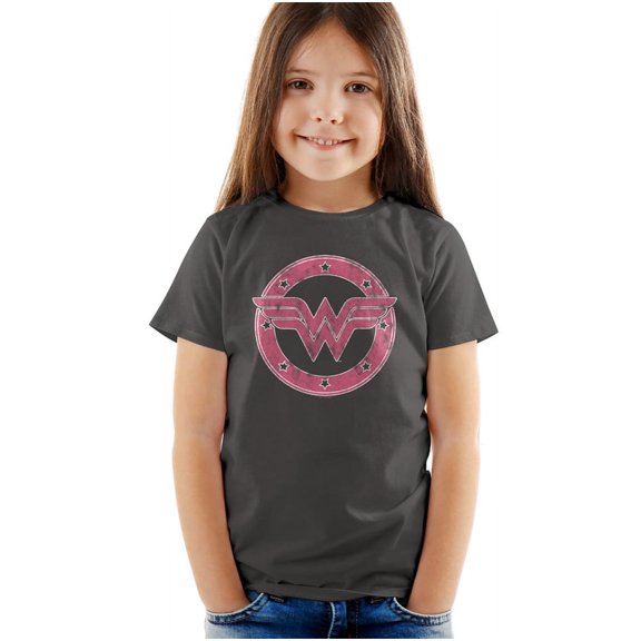 Wonder Woman Emblem 1 Kids T Shirt (2) for Youth Toddler Boys and Girls, Charcoal