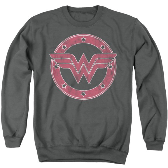 Wonder Woman Emblem 1 Unisex Adult Crewneck Sweatshirt,Charcoal, 3X-Large