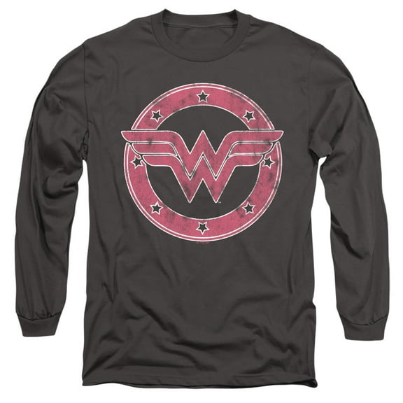 Wonder Woman Emblem 1 Unisex Adult Long-Sleeve T Shirt,Charcoal, Medium