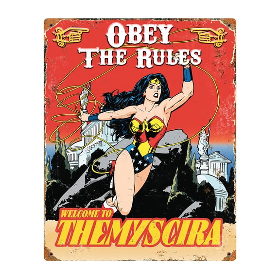 Wonder Woman Heavy Duty Metal Sign, 14.5x11.5, Embossed, Pub Style, Vintage Petina Design