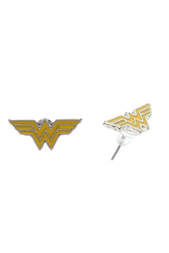 Wonder Woman Enamel Filled Yellow Logo Stud Earrings