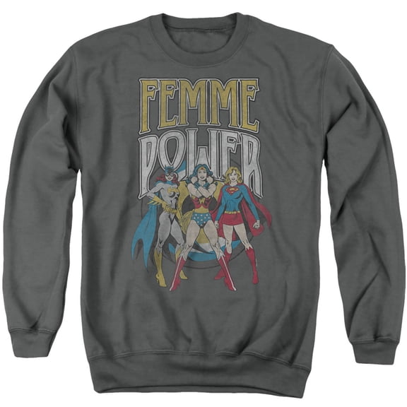 Wonder Woman Femme Power Unisex Adult Crewneck Sweatshirt, Charcoal, X-Large