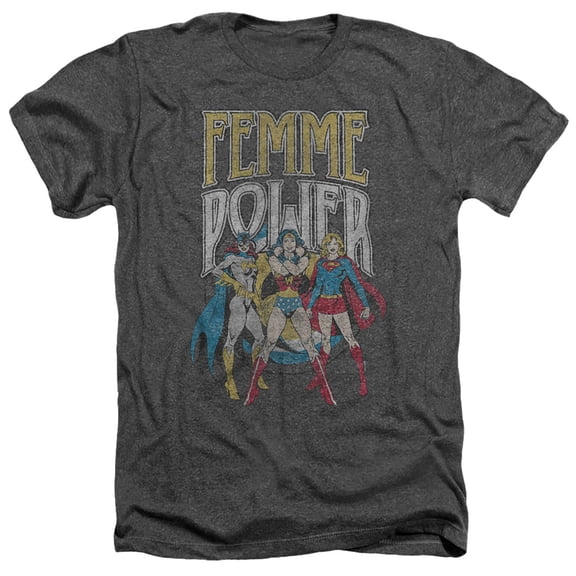 Wonder Woman Femme Power Unisex Adult Heather T Shirt, Charcoal Heather, Large