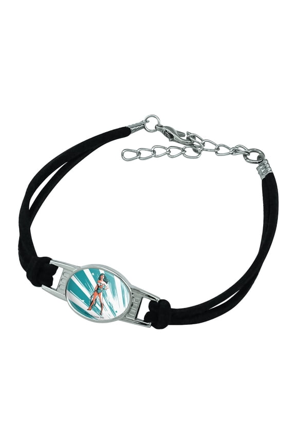 Wonder Woman Flashing Lights Novelty Suede Leather Metal Bracelet