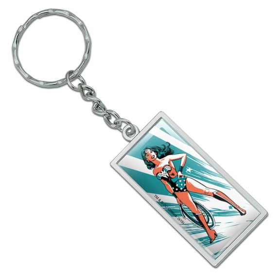 Wonder Woman Flashing Lights Rectangle Keychain in Chrome Plated Metal
