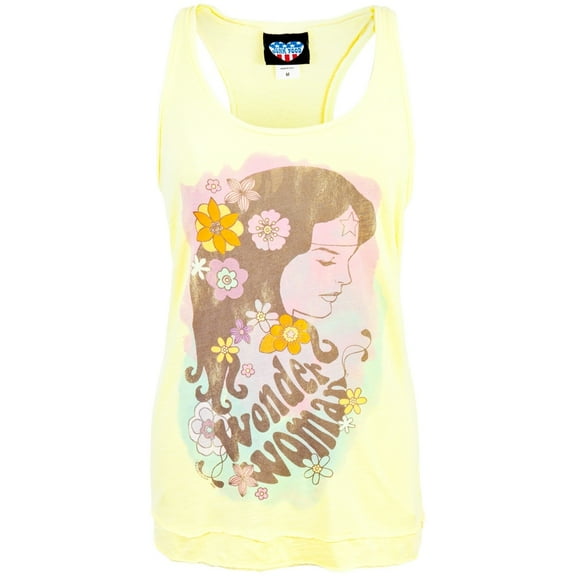 Wonder Woman - Flowers Slub Ruffle Juniors Tank Top - Small
