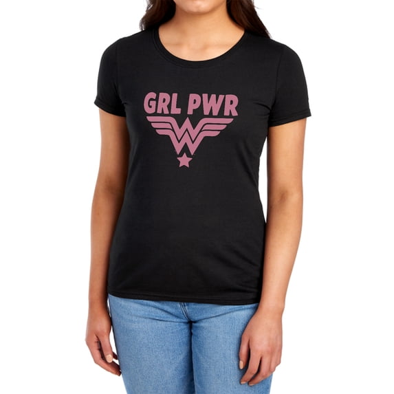 Wonder Woman Girl Power Pink Women's T Shirt, Black, 2X-Large
