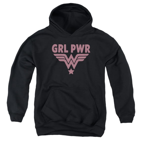 Wonder Woman Girl Power Pink Youth Kids Boy/Girls Pull-Over Hoodie, Black, Small