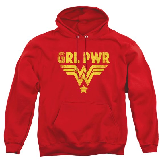 Wonder Woman Girl Power Yellow Adult Pull-Over Hoodie, Red, Medium