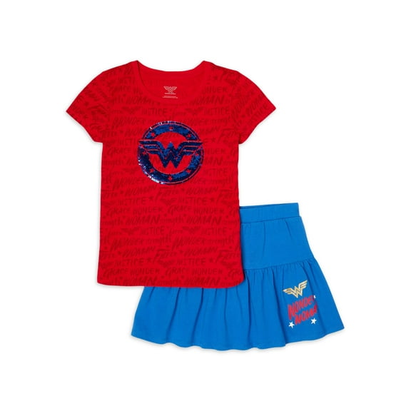Wonder Woman Girls 4-16 Graphic Top and Logo Scooter, 2-Piece Outfit Set