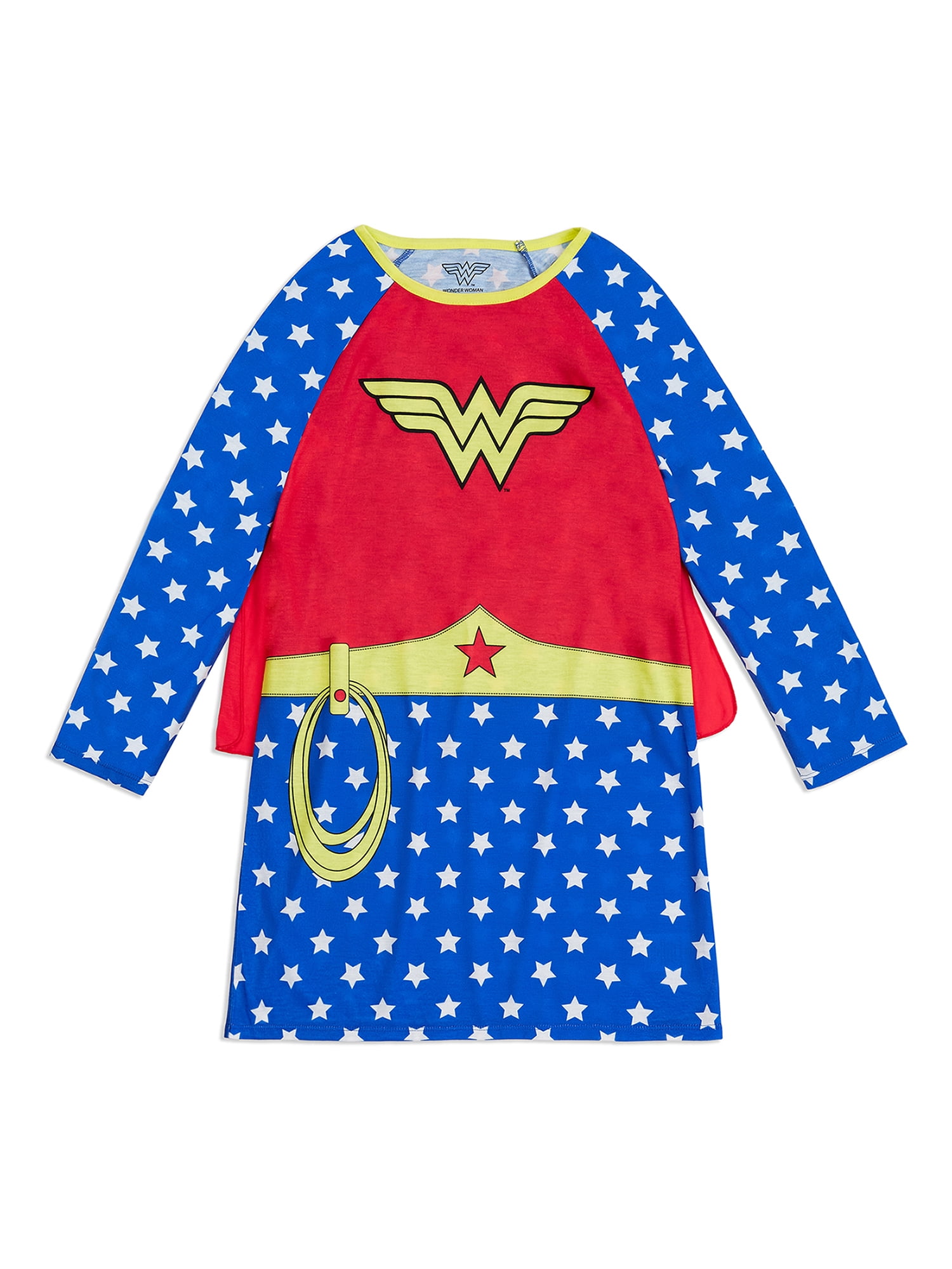Wonder Woman Girls Long Sleeve Sleep Gown with Detachable Cape, Sizes 4