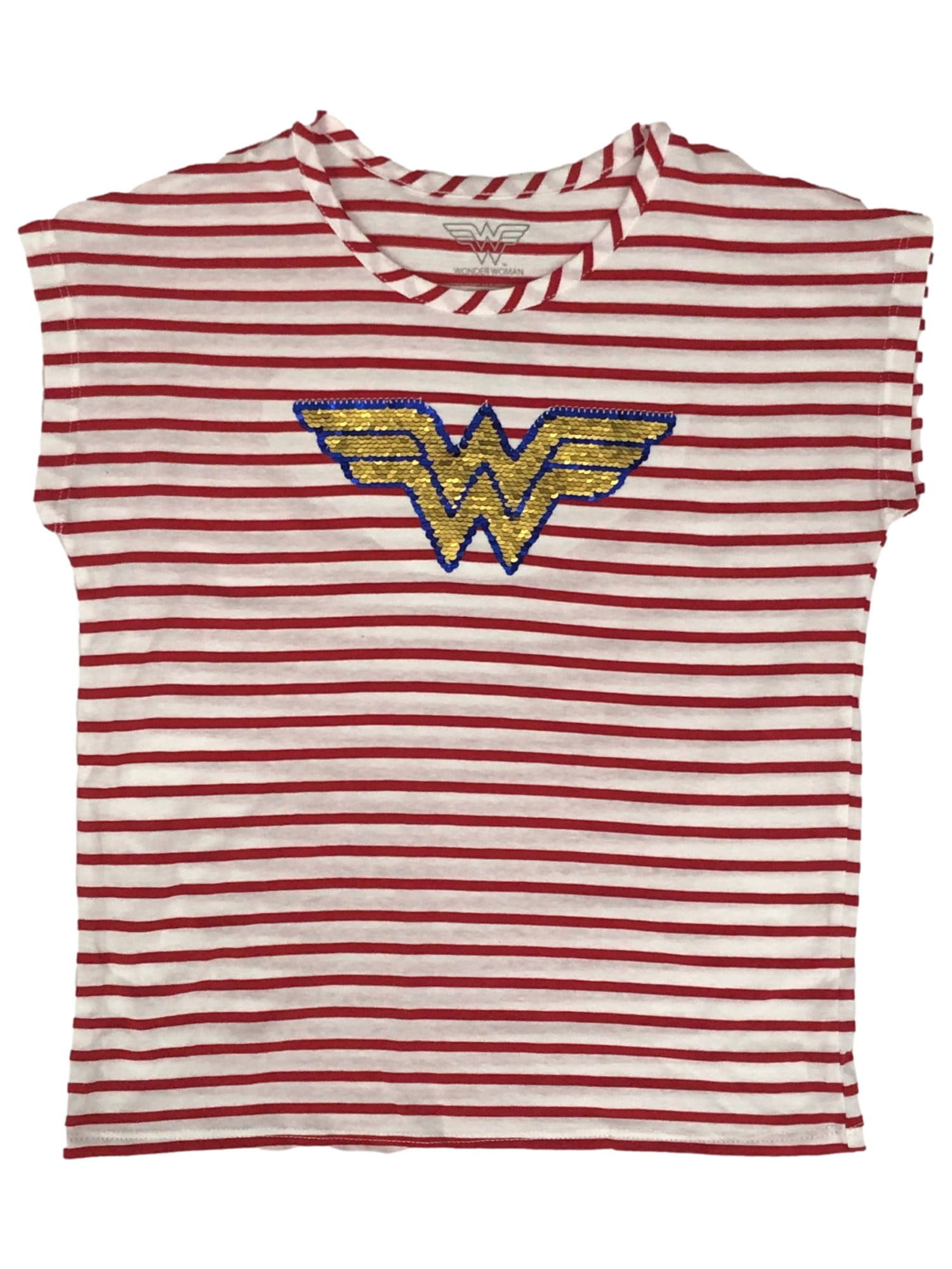 Wonder Woman Girls Short Sleeve Red Flip Sequin Tee Shirt T Shirt M 7 8