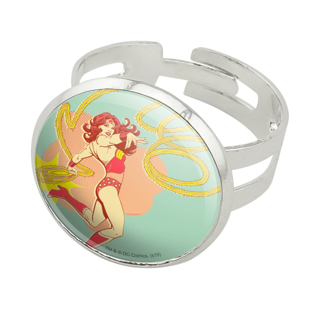 【WONDER WONDER】Atoon Patch Carpenter Ring Wide Cotton PT Wonder Woman Golden Lasso Silver Plated Adjustable Novelty