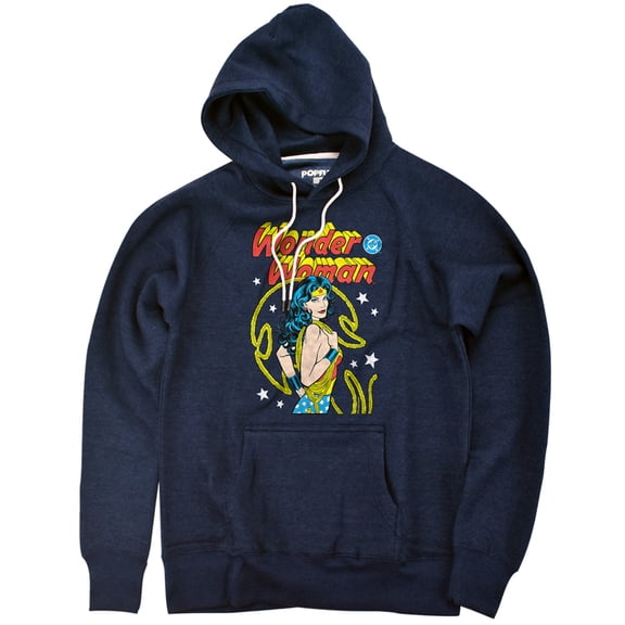 Wonder Woman Golden Lasso Wonder Cover Unisex Adult Slim Fit Pull-Over Heather Hoodie, Navy, Small