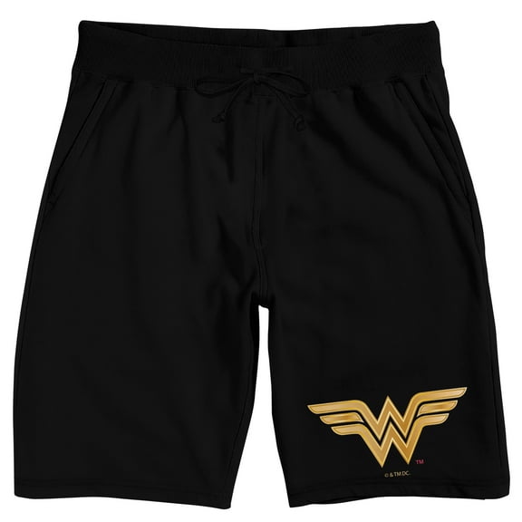 Wonder Woman Golden Logo Men's Black Lounge Shorts-Medium