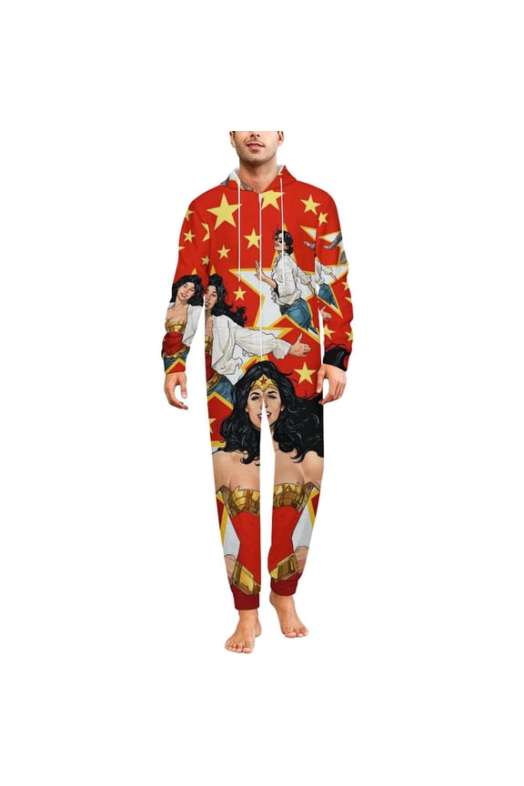 Wonder Woman Jumpsuit for Men Women Hooded Flannel Onesie Rompers Soft Cozy Loungewear Home Pajamas 2XL