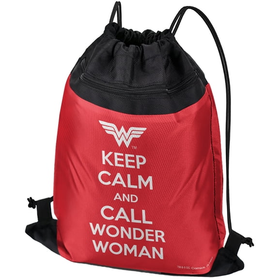 Wonder Woman Keep Calm And Call Drawstring Backpack Sports Bag Sackpack 17" x 13", Perfect for Gym, Yoga or Practice