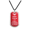 thumbnail image 1 of Wonder Woman Keep Calm and Call Military Dog Tag Pendant Necklace with Cord, 1 of 5
