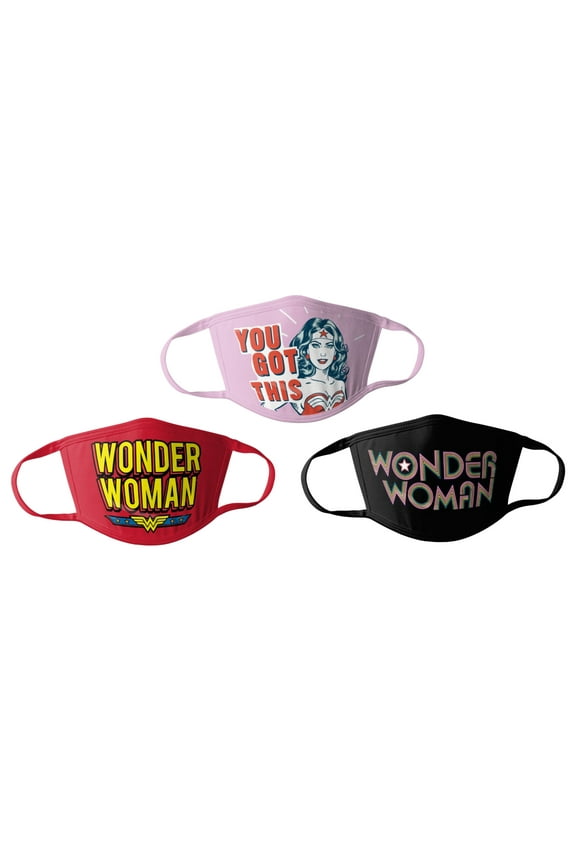 Wonder Woman Kids Cloth Face Masks Cotton Pack of 3 Washable Reusable Non-Medical