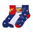 thumbnail image 1 of Wonder Woman Logo Red White and Blue Athletic 3-Pack Quarter Crew Ankle Socks, 1 of 7