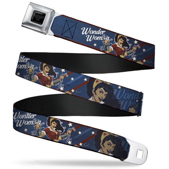 Wonder Woman Logo Reverse Brushed Silver 1.0" Cam Wonder Woman Bombshell Web Belt 1.0" Wide