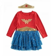 Wonder Woman Long Sleeve Halloween Costume Dress With Cape & Headband, 2pc Set (12M-4T)