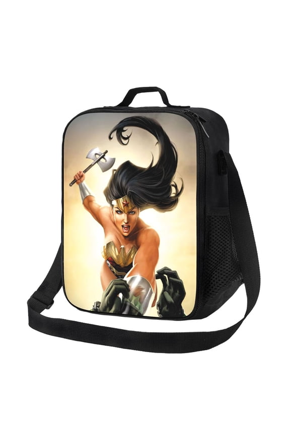 Wonder Woman Lunch Bags Adorable Reusable Insulated Lunch Boxes with Shoulder Strap, Cooler Tote Bag for Work Picnic School Travel Hiking Beach or Fishing