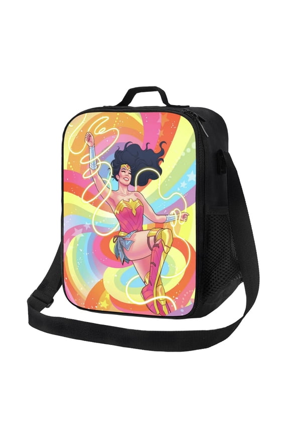 Wonder Woman Lunch Bags Adorable Reusable Insulated Lunch Boxes with Shoulder Strap, Cooler Tote Bag for Work Picnic School Travel Hiking Beach or Fishing