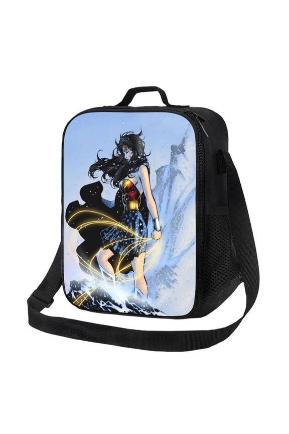 Wonder Woman Lunch Bags Adorable Reusable Insulated Lunch Boxes with Shoulder Strap, Cooler Tote Bag for Work Picnic School Travel Hiking Beach or Fishing