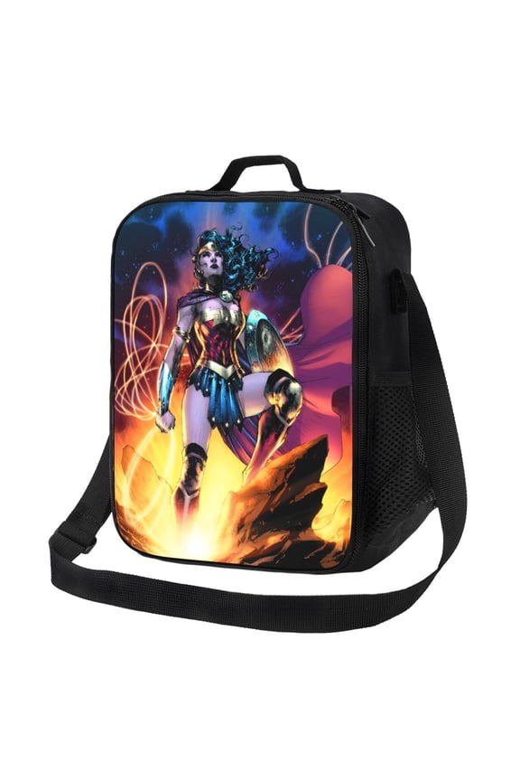 Wonder Woman Lunch Bags Adorable Reusable Insulated Lunch Boxes with Shoulder Strap, Cooler Tote Bag for Work Picnic School Travel Hiking Beach or Fishing
