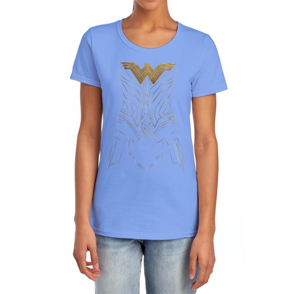 Wonder Woman Movie Armor Outline Women's T Shirt, Carolina Blue, 2X-Large