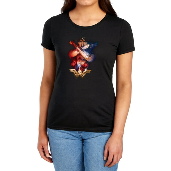 Wonder Woman Movie Arms Crossed Women's T Shirt (Large) Black