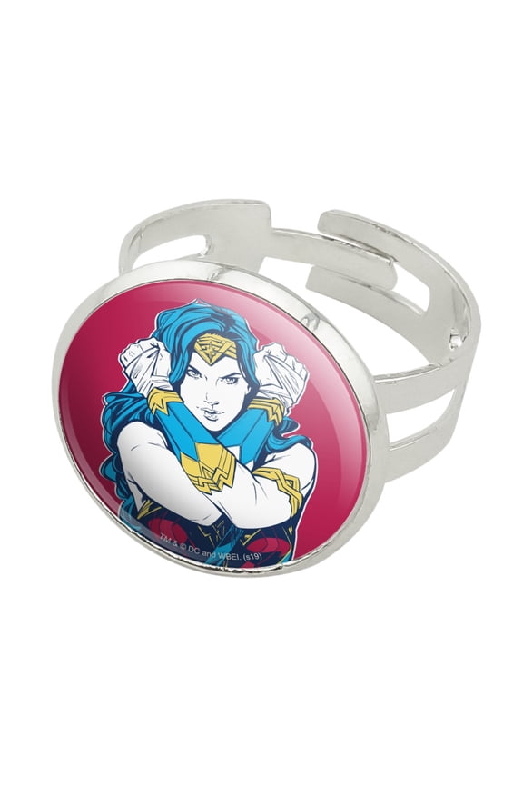Wonder Woman Movie Crossed Arms Silver Plated Adjustable Novelty Ring