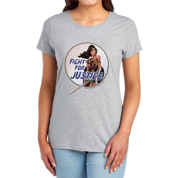Wonder Woman Movie Fight for Justice Women's T Shirt, Athletic Heather, Large