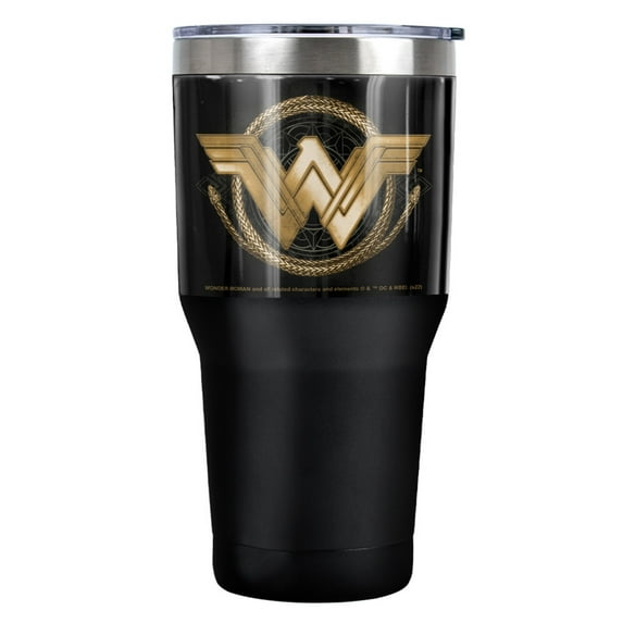 Wonder Woman Movie Lasso Logo Stainless Steel Tumbler 30 oz Coffee Travel Cup, Vacuum Insulated & Double Wall with Leakproof Sliding Lid