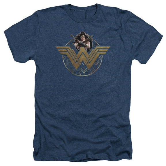 Wonder Woman Movie - Power Stance And Emblem - Heather Short Sleeve Shirt - Small