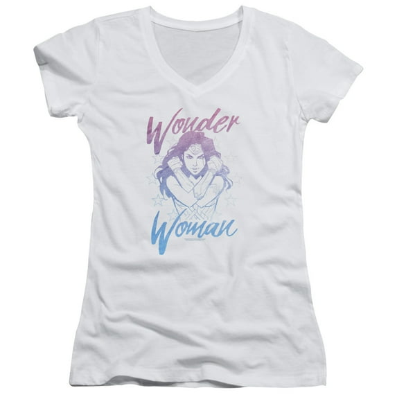Wonder Woman Movie Retro Stance-Junior Women's T-Shirt V-Neck T-Shirt White